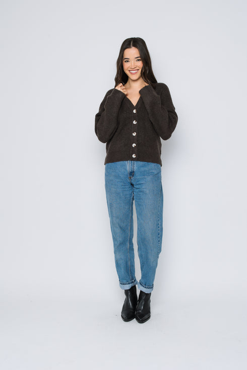 Crystal-Button Front Cardigan